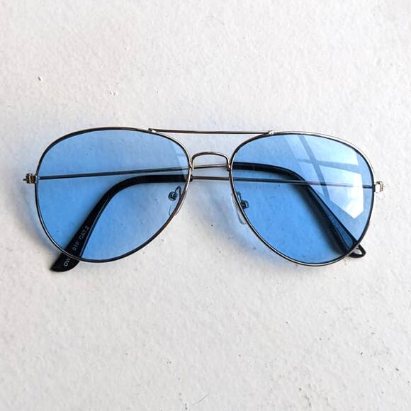70s Retro Blue Aviator Sunglasses Pastel Minimalist Boho Sunnies Festival Shades - Picture 1 of 4